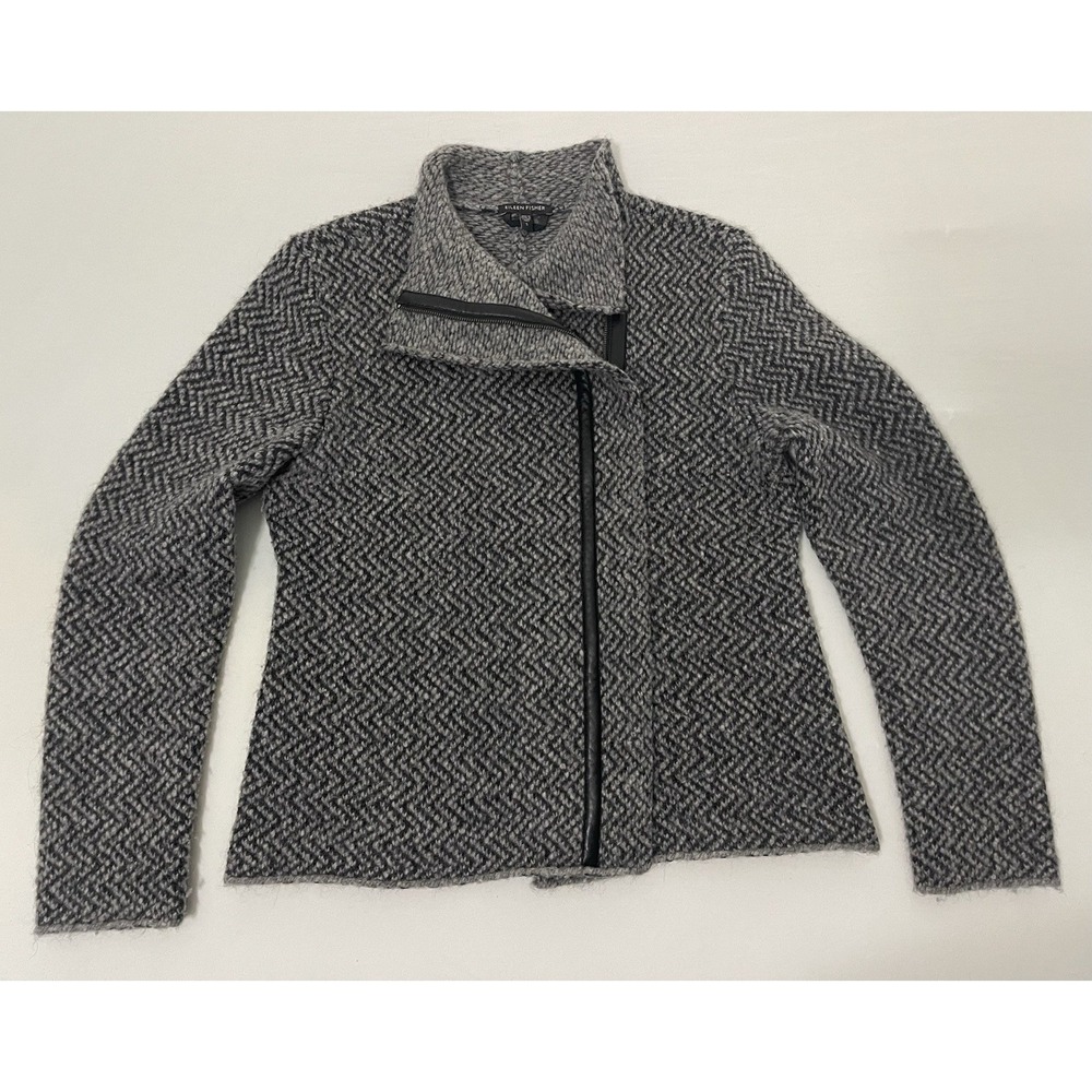 EILEEN‎ FISHER Jacket S Alpaca Wool Blend Moto Asymmetric Zip Herringbone